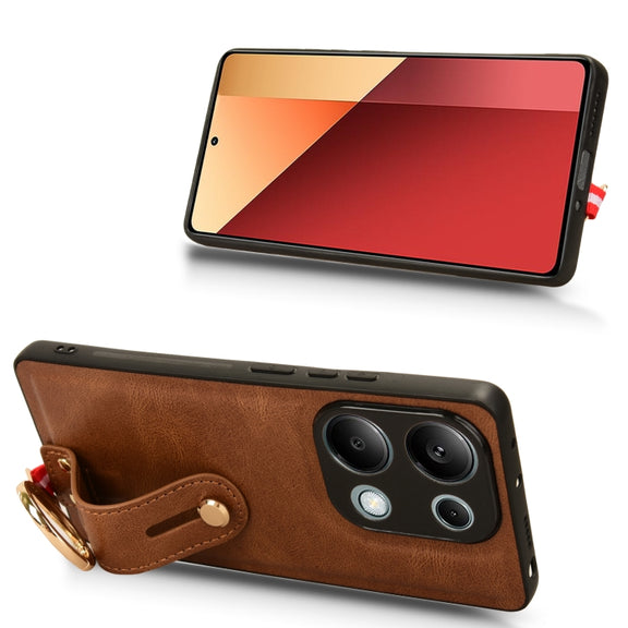 For Xiaomi Redmi Note 13 Pro 4G Wristband Leather Back Phone Case(Brown)