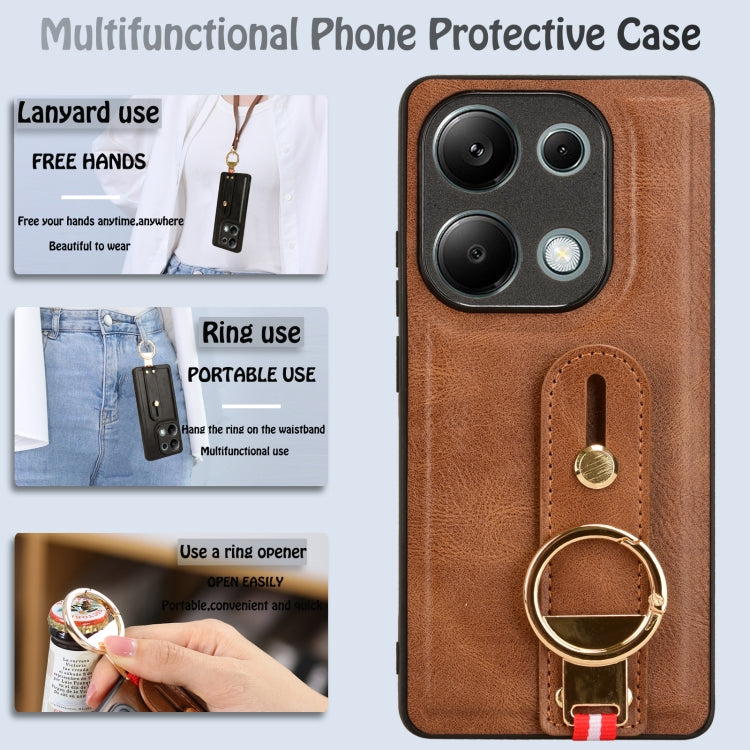 For Xiaomi Redmi Note 13 Pro 4G Wristband Leather Back Phone Case(Brown)