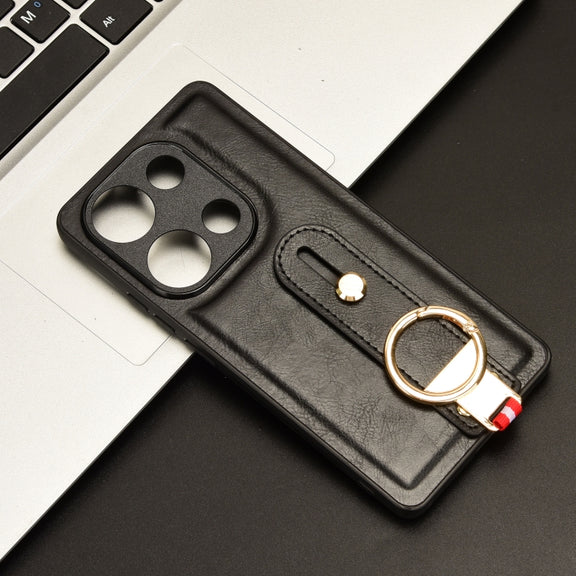 For Xiaomi Poco M6 Pro 4G Wristband Leather Back Phone Case(Black)