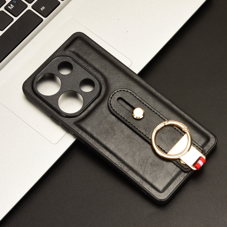 For Xiaomi Poco M6 Pro 4G Wristband Leather Back Phone Case(Black)