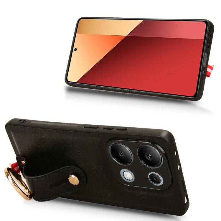 For Xiaomi Poco M6 Pro 4G Wristband Leather Back Phone Case(Black)