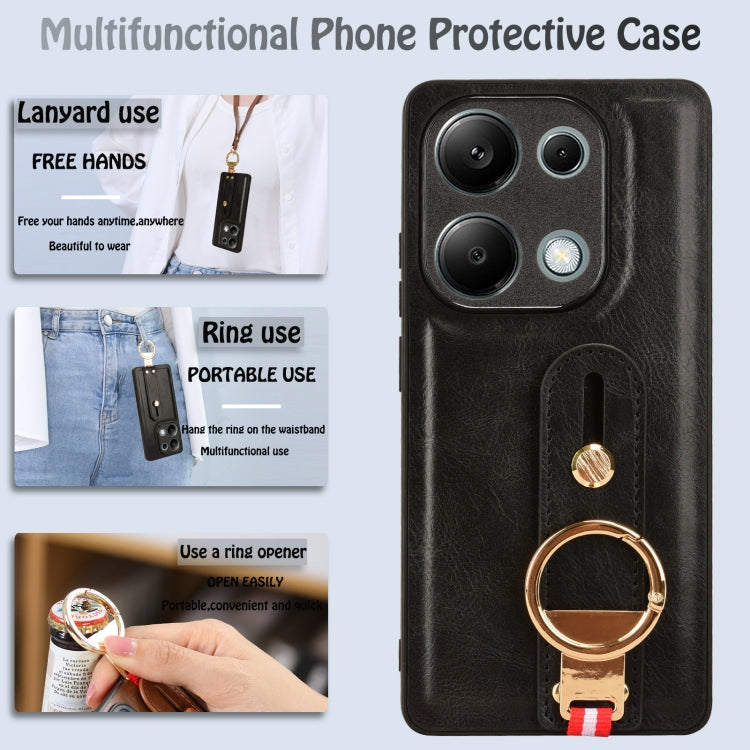 For Xiaomi Poco M6 Pro 4G Wristband Leather Back Phone Case(Black)