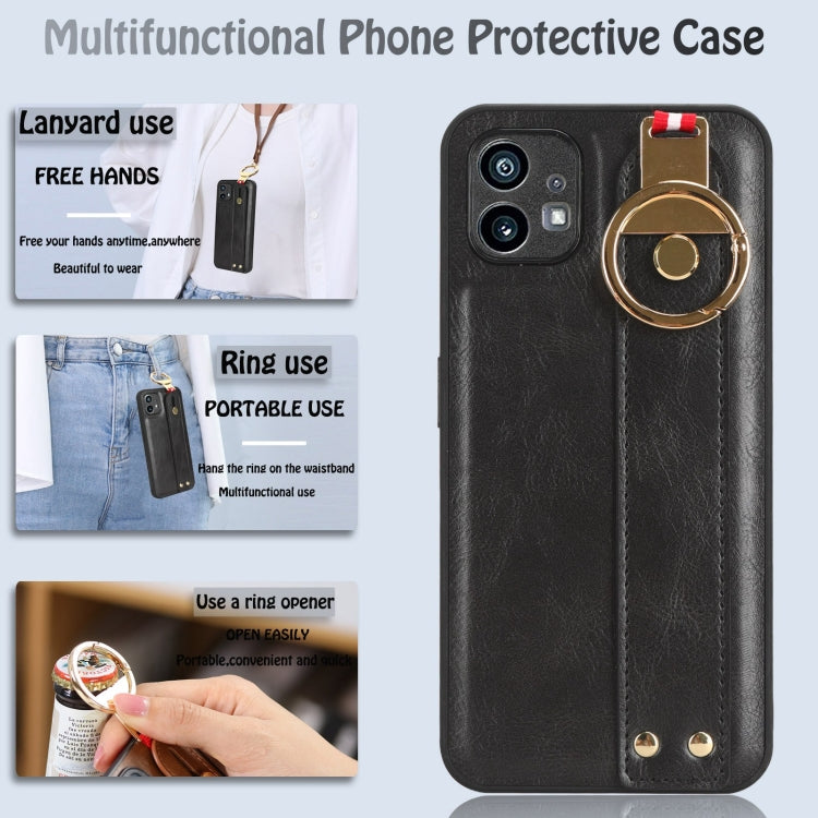 For Nothing Phone 1 Wristband Leather Back Phone Case(Black)