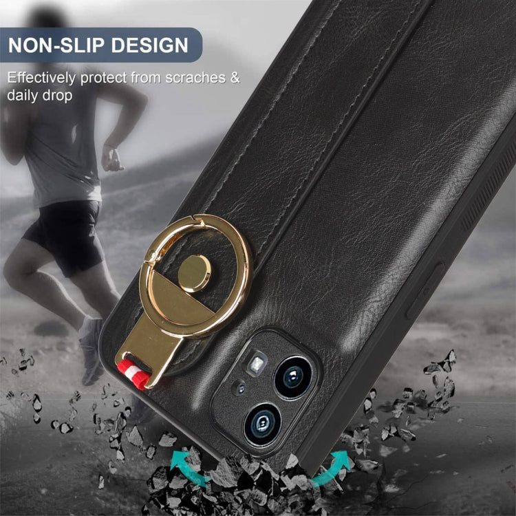 For Nothing Phone 1 Wristband Leather Back Phone Case(Black)