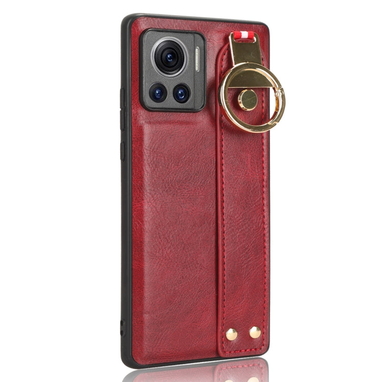 For Motorola Edge 30 Ultra Wristband Leather Back Phone Case(Red)