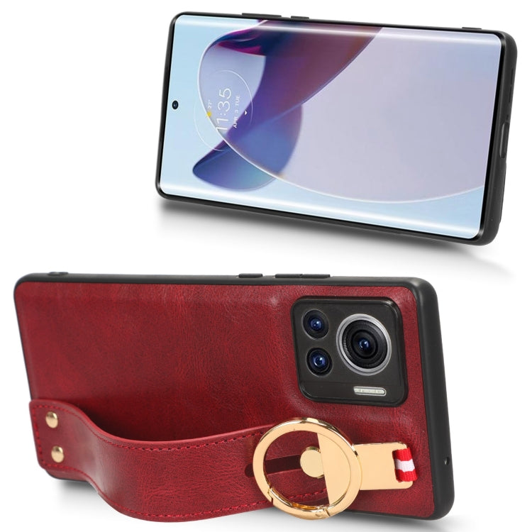 For Motorola Edge 30 Ultra Wristband Leather Back Phone Case(Red)