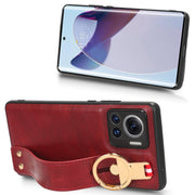 For Motorola Edge 30 Ultra Wristband Leather Back Phone Case(Red)
