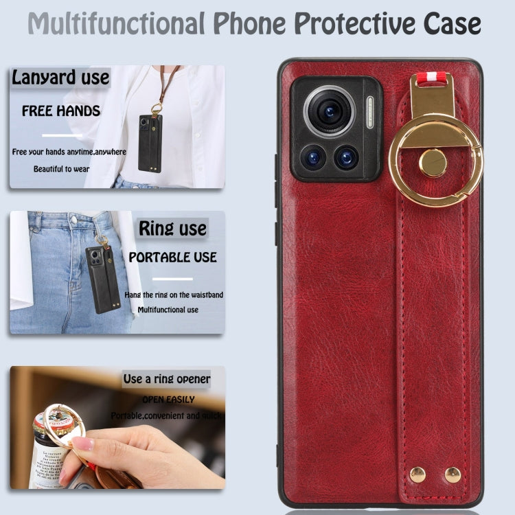 For Motorola Edge 30 Ultra Wristband Leather Back Phone Case(Red)