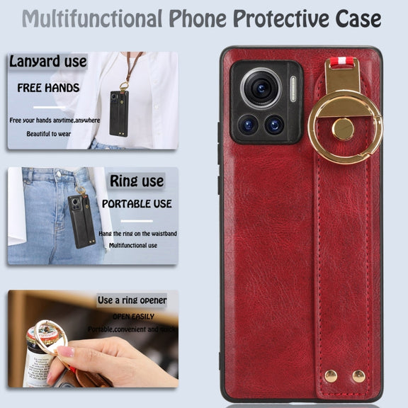 For Motorola Edge 30 Ultra Wristband Leather Back Phone Case(Red)