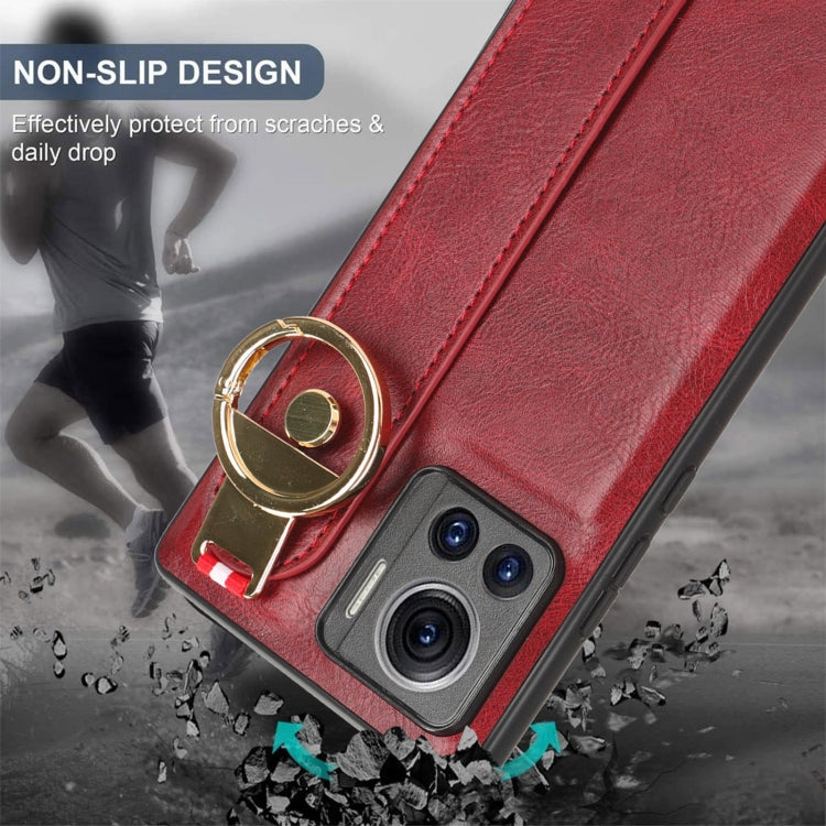 For Motorola Edge 30 Ultra Wristband Leather Back Phone Case(Red)