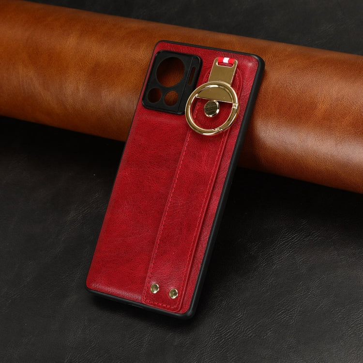 For Motorola Edge 30 Ultra Wristband Leather Back Phone Case(Red)