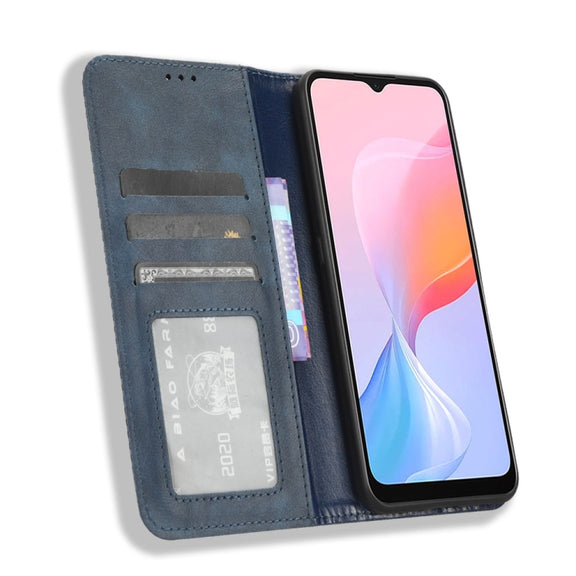 For Blackview A85 Magnetic Buckle Retro Texture Leather Phone Case(Blue)
