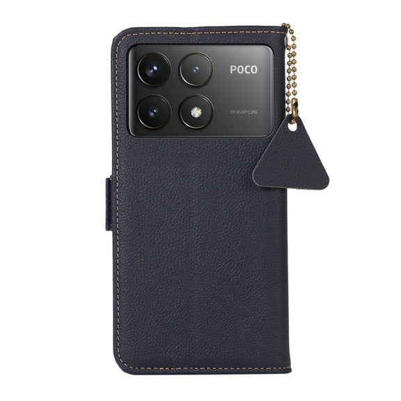 For Xiaomi Redmi K70 Side-Magnetic TJ Genuine Leather RFID Phone Case(Blue)