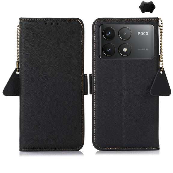 For Xiaomi Redmi K70 Pro Side-Magnetic TJ Genuine Leather RFID Phone Case(Black)