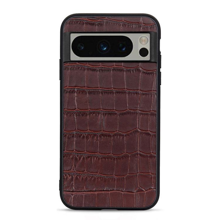 For Google Pixel 8 Pro Crocodile Texture Genuine Leather Phone Case(Brown)