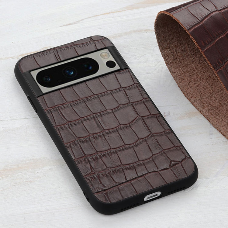 For Google Pixel 8 Pro Crocodile Texture Genuine Leather Phone Case(Brown)