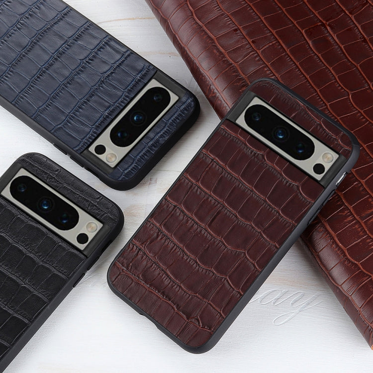 For Google Pixel 8 Pro Crocodile Texture Genuine Leather Phone Case(Brown)