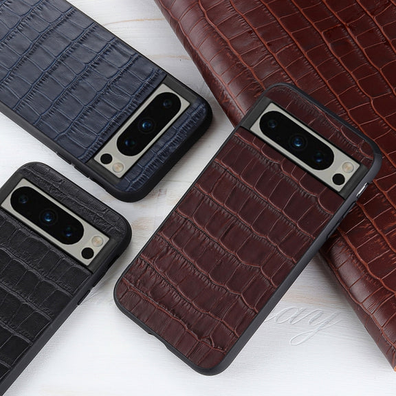 For Google Pixel 8 Pro Crocodile Texture Genuine Leather Phone Case(Brown)