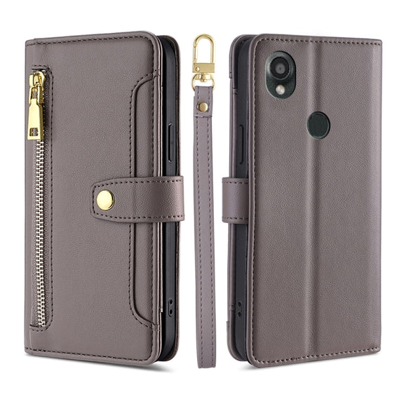 For Kyocera Digno SX3-KYG02 Sheep Texture Cross-body Zipper Wallet Leather Phone Case(Grey)