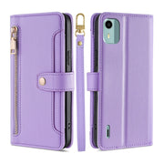 For Nokia C12 Sheep Texture Cross-body Zipper Wallet Leather Phone Case(Purple)