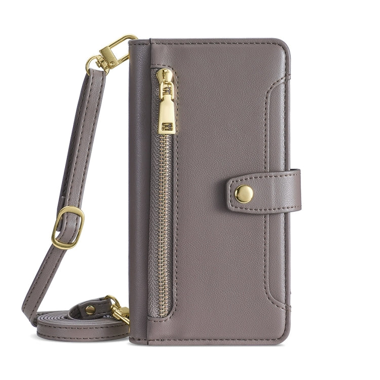 For Nokia C12 Sheep Texture Cross-body Zipper Wallet Leather Phone Case(Grey)