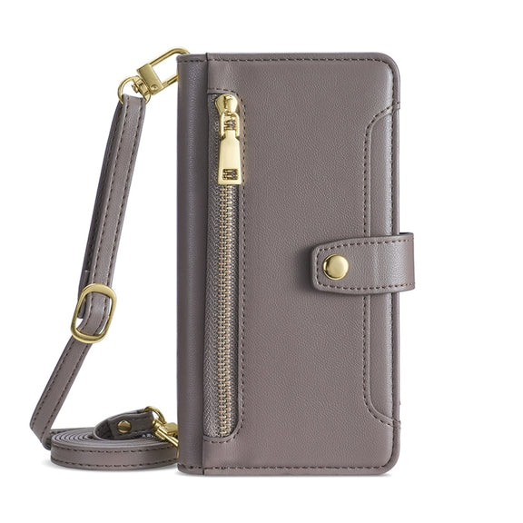 For Nokia C12 Sheep Texture Cross-body Zipper Wallet Leather Phone Case(Grey)
