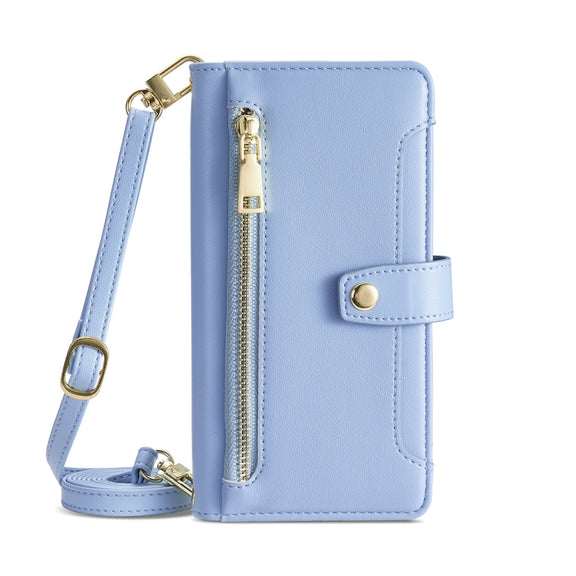 For Nokia C12 Sheep Texture Cross-body Zipper Wallet Leather Phone Case(Blue)