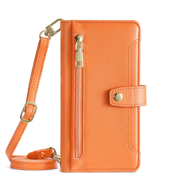 For Nokia C22 Sheep Texture Cross-body Zipper Wallet Leather Phone Case(Orange)