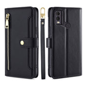 For Nokia C22 Sheep Texture Cross-body Zipper Wallet Leather Phone Case(Black)