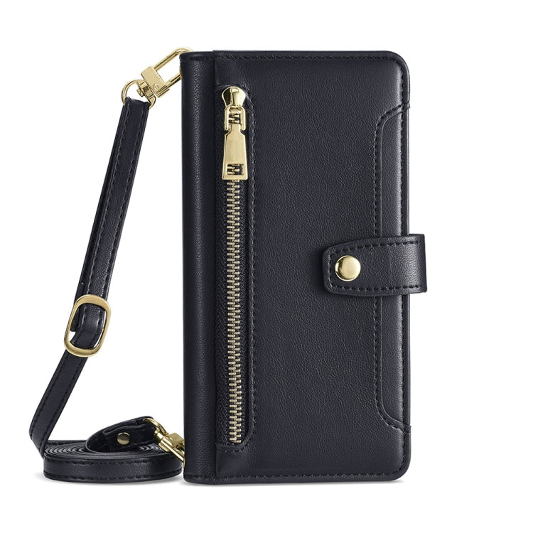 For Nokia C22 Sheep Texture Cross-body Zipper Wallet Leather Phone Case(Black)