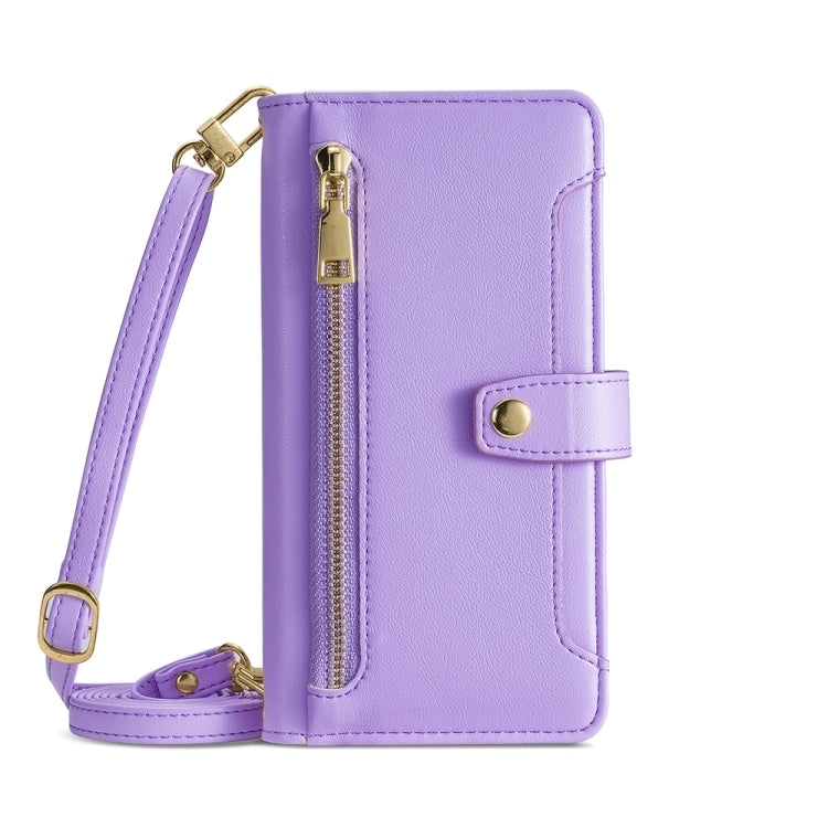 For Nokia C32 Sheep Texture Cross-body Zipper Wallet Leather Phone Case(Purple)