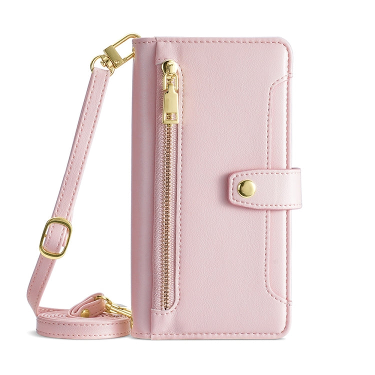 For Nokia C32 Sheep Texture Cross-body Zipper Wallet Leather Phone Case(Pink)