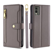 For Nokia C32 Sheep Texture Cross-body Zipper Wallet Leather Phone Case(Grey)