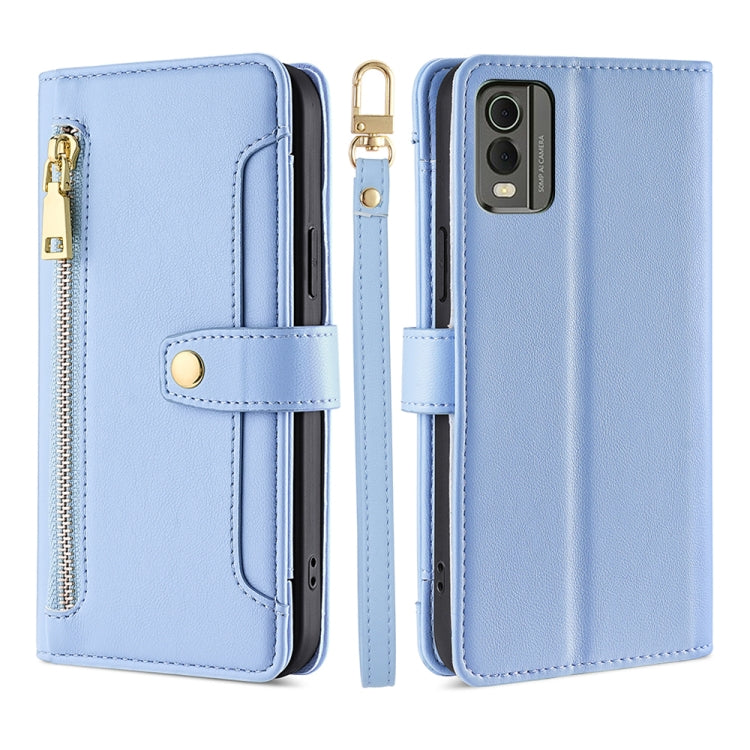 For Nokia C32 Sheep Texture Cross-body Zipper Wallet Leather Phone Case(Blue)