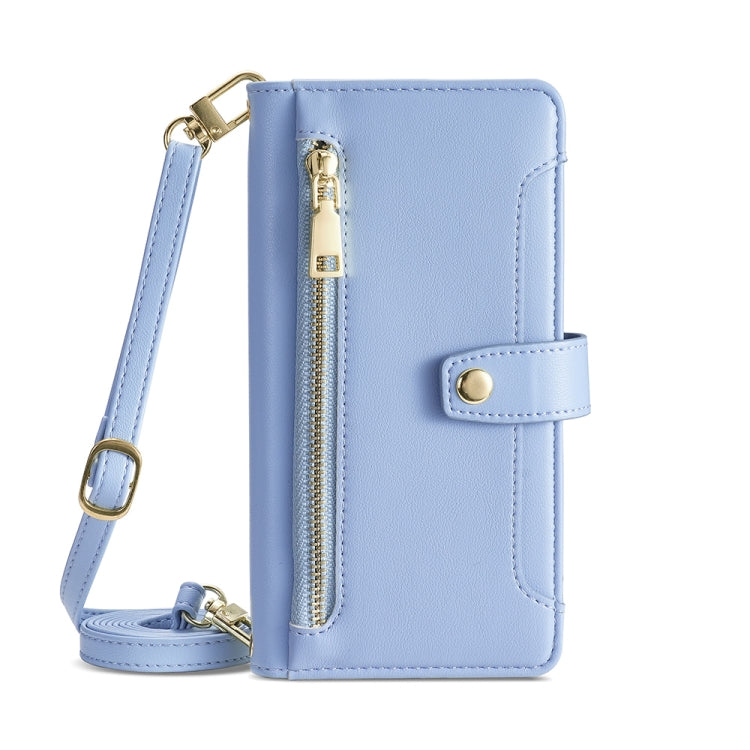 For Nokia C32 Sheep Texture Cross-body Zipper Wallet Leather Phone Case(Blue)
