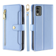 For Nokia C32 Sheep Texture Cross-body Zipper Wallet Leather Phone Case(Blue)