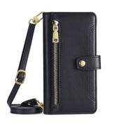 For Nokia C32 Sheep Texture Cross-body Zipper Wallet Leather Phone Case(Black)