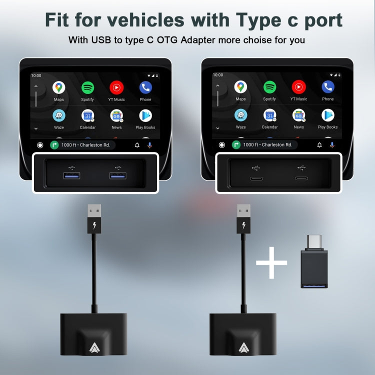 THT-020-3+ USB + USB-C / Type-C Wired to Wireless Carplay Adapter for Android Smartphone(Black)