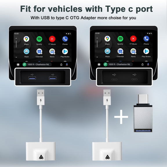 THT-020-3+ USB + USB-C / Type-C Wired to Wireless Carplay Adapter for Android Smartphone(White)