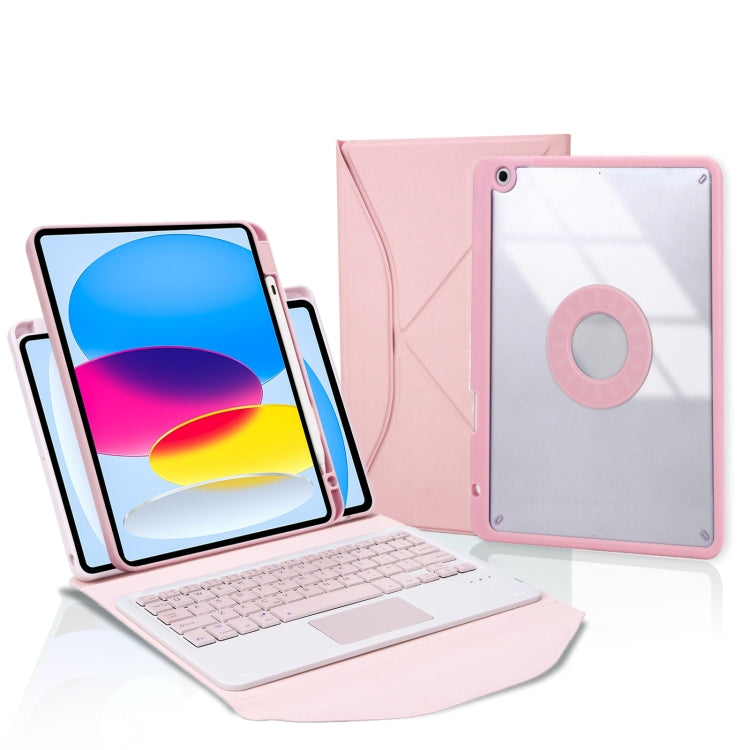 Z10B-A For iPad 10th Gen 10.9 2022 / 11 2025 Pen Slot Touchpad Bluetooth Keyboard Leather Tablet Case(Pink)