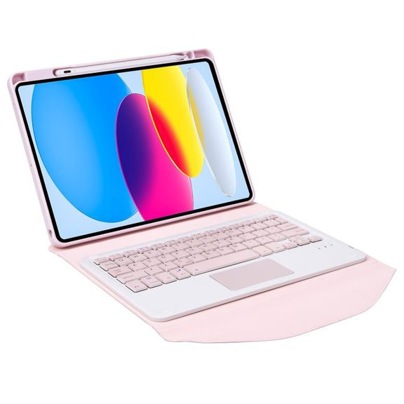 Z10B-A For iPad 10th Gen 10.9 2022 / 11 2025 Pen Slot Touchpad Bluetooth Keyboard Leather Tablet Case(Pink)