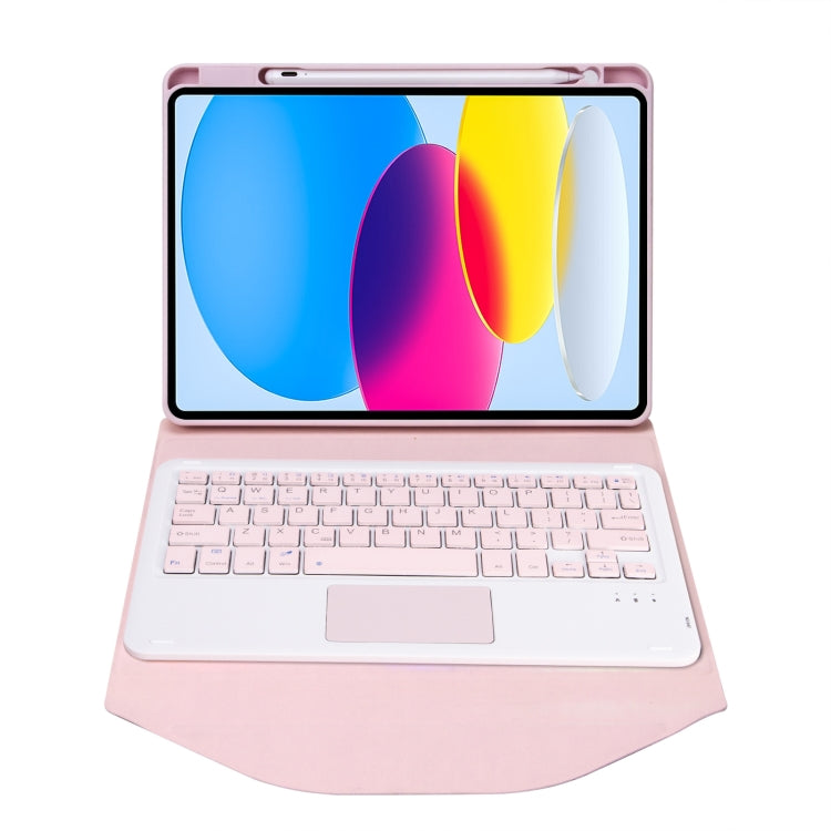 Z10B-A For iPad 10th Gen 10.9 2022 / 11 2025 Pen Slot Touchpad Bluetooth Keyboard Leather Tablet Case(Pink)