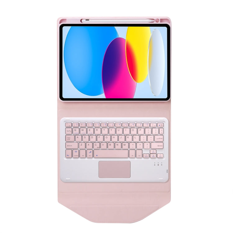 Z10B-A For iPad 10th Gen 10.9 2022 / 11 2025 Pen Slot Touchpad Bluetooth Keyboard Leather Tablet Case(Pink)