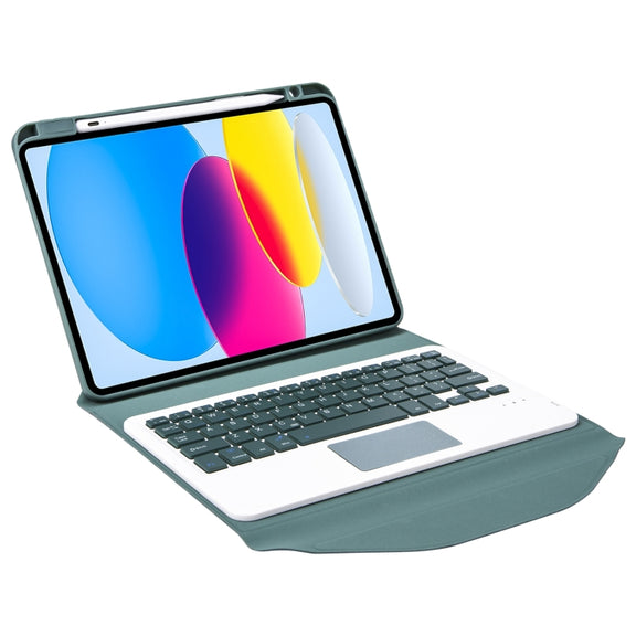 Z10B-A For iPad 10th Gen 10.9 2022 Pen Slot Touchpad Bluetooth Keyboard Leather Tablet Case(Green)