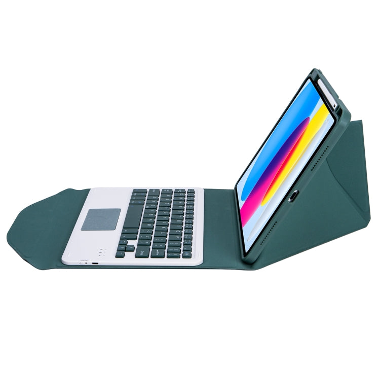 Z10B-A For iPad 10th Gen 10.9 2022 Pen Slot Touchpad Bluetooth Keyboard Leather Tablet Case(Green)