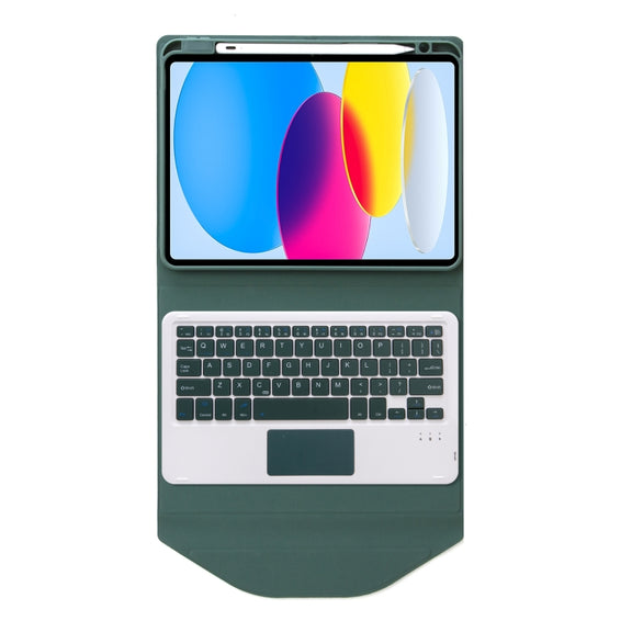Z10B-A For iPad 10th Gen 10.9 2022 Pen Slot Touchpad Bluetooth Keyboard Leather Tablet Case(Green)