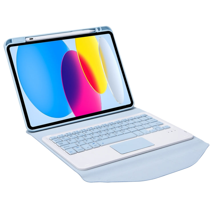 Z10B-A For iPad 10th Gen 10.9 2022 Pen Slot Touchpad Bluetooth Keyboard Leather Tablet Case(Sky Blue)