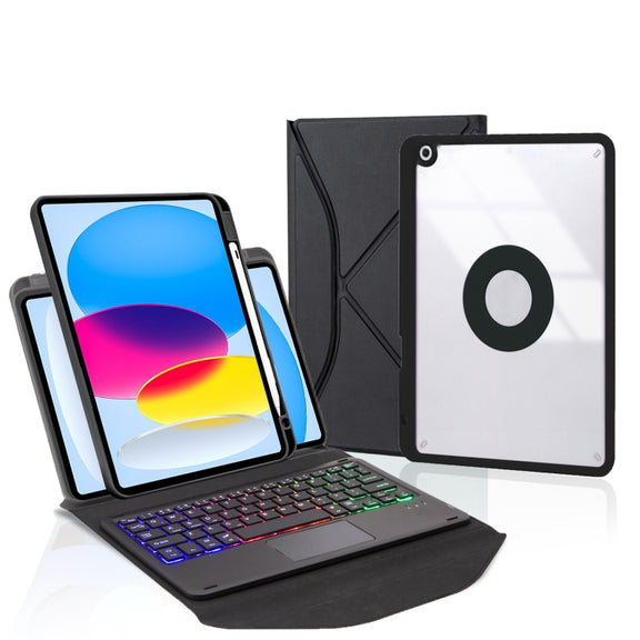 Z10B-AS For iPad 10th Gen 10.9 2022 Pen Slot Touchpad Backlight Bluetooth Keyboard Leather Tablet Case(Black)