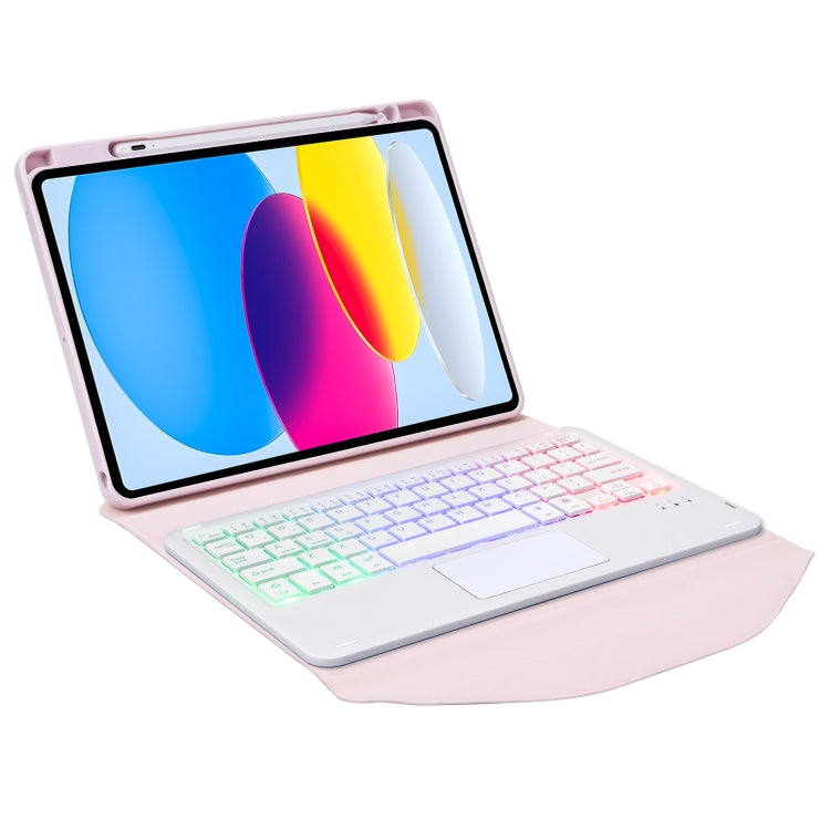 Z10B-AS For iPad 10th Gen 10.9 2022 Pen Slot Touchpad Backlight Bluetooth Keyboard Leather Tablet Case(Pink)
