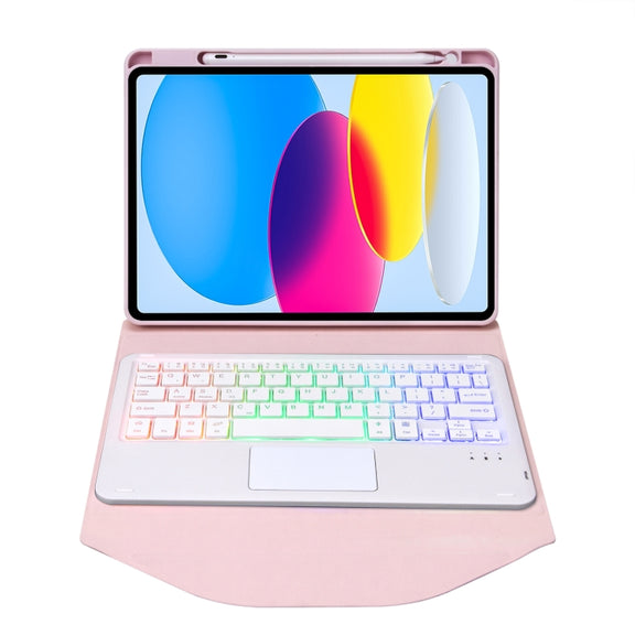 Z10B-AS For iPad 10th Gen 10.9 2022 Pen Slot Touchpad Backlight Bluetooth Keyboard Leather Tablet Case(Pink)